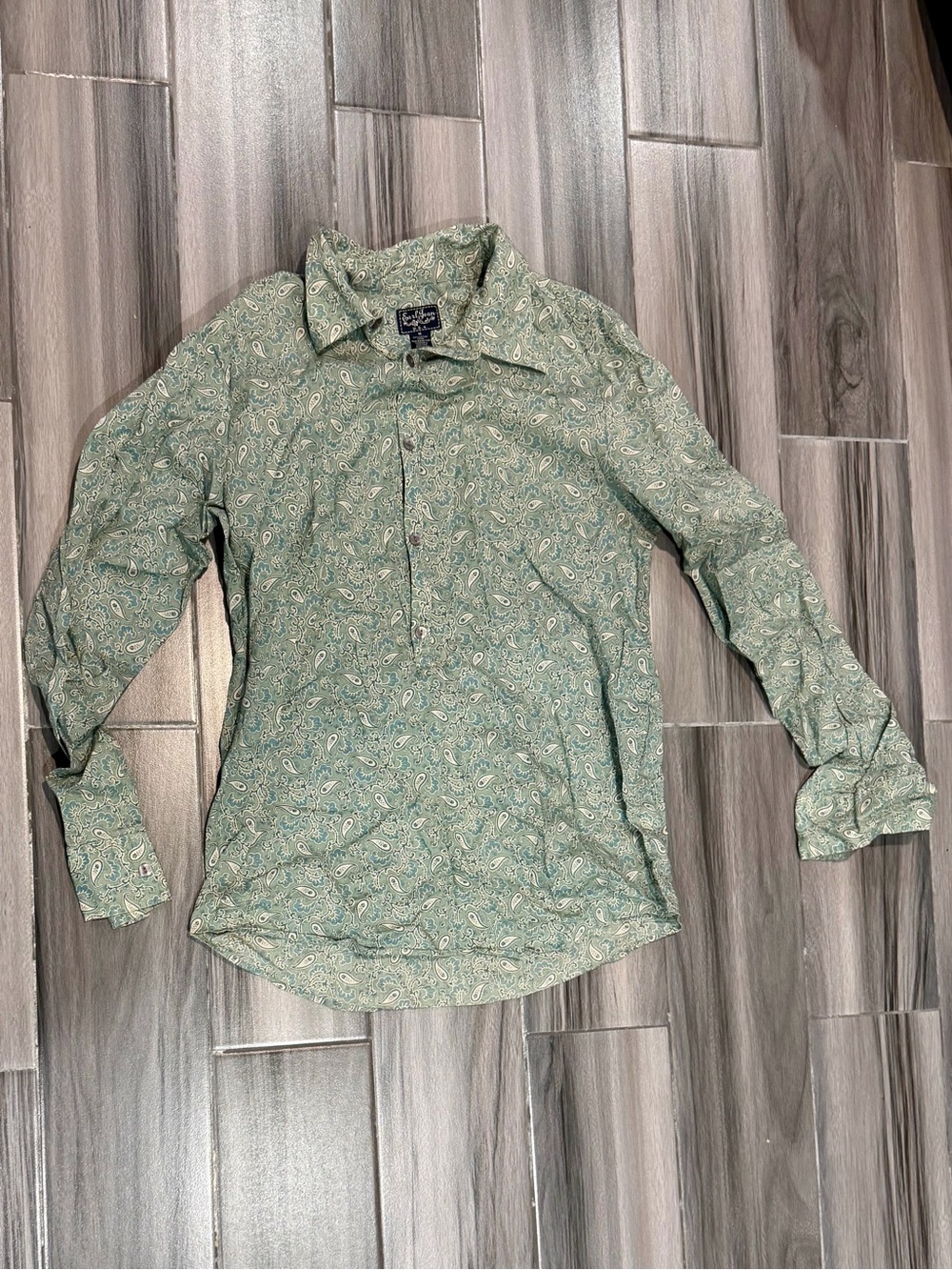 Vintage Y2K Earl Jeans Green Paisley 3/4 Button-Down Shirt